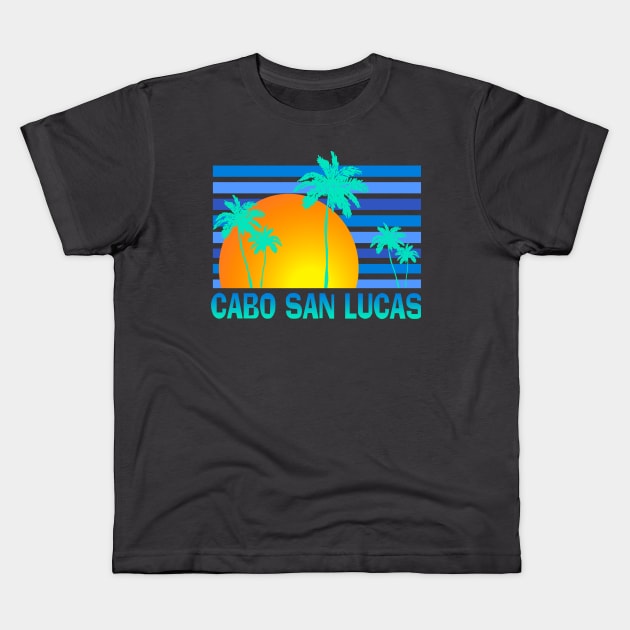 Cabo San Lucas Palm Tree Sunset Tropical Vacation Souvenir Kids T-Shirt by Pine Hill Goods